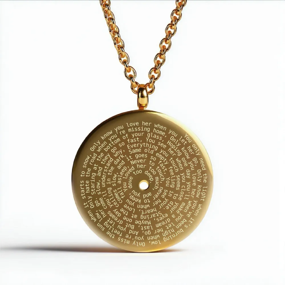 passenger let her go gold spiral engraved lyric pendant full song lyrics record style keepsake unique music lover gift songpendants