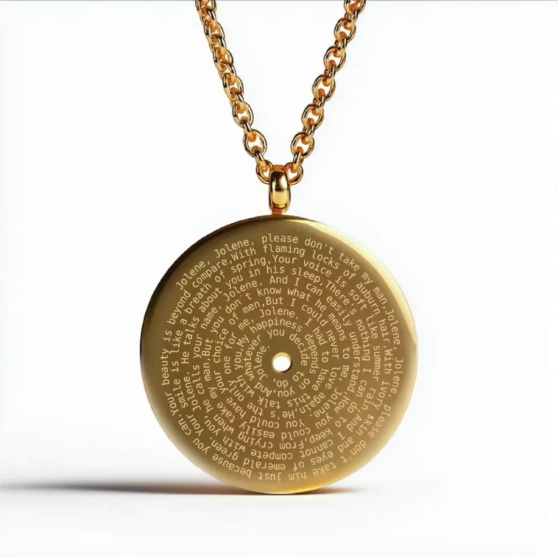 dolly parton jolene gold spiral engraved lyric pendant full song lyrics record style keepsake unique music lover gift songpendants